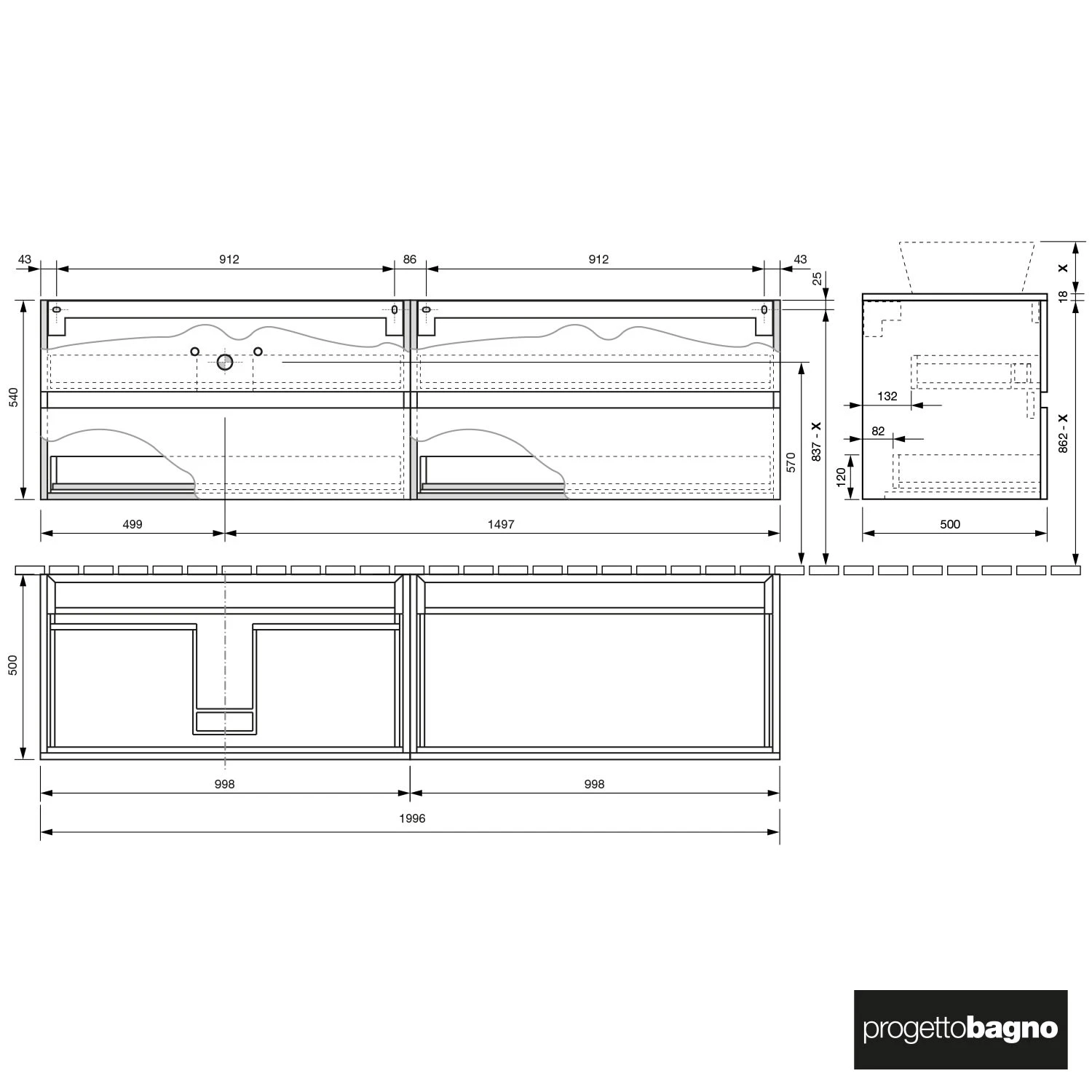 Progettobagno Evo 54 Walnuss Vision Waschtischkonsole 200 Cm, Ausführung Links 4 Progettobagno Evo 54 Walnuss Vision Waschtischkonsole 200 Cm, Ausführung Links - Image 2