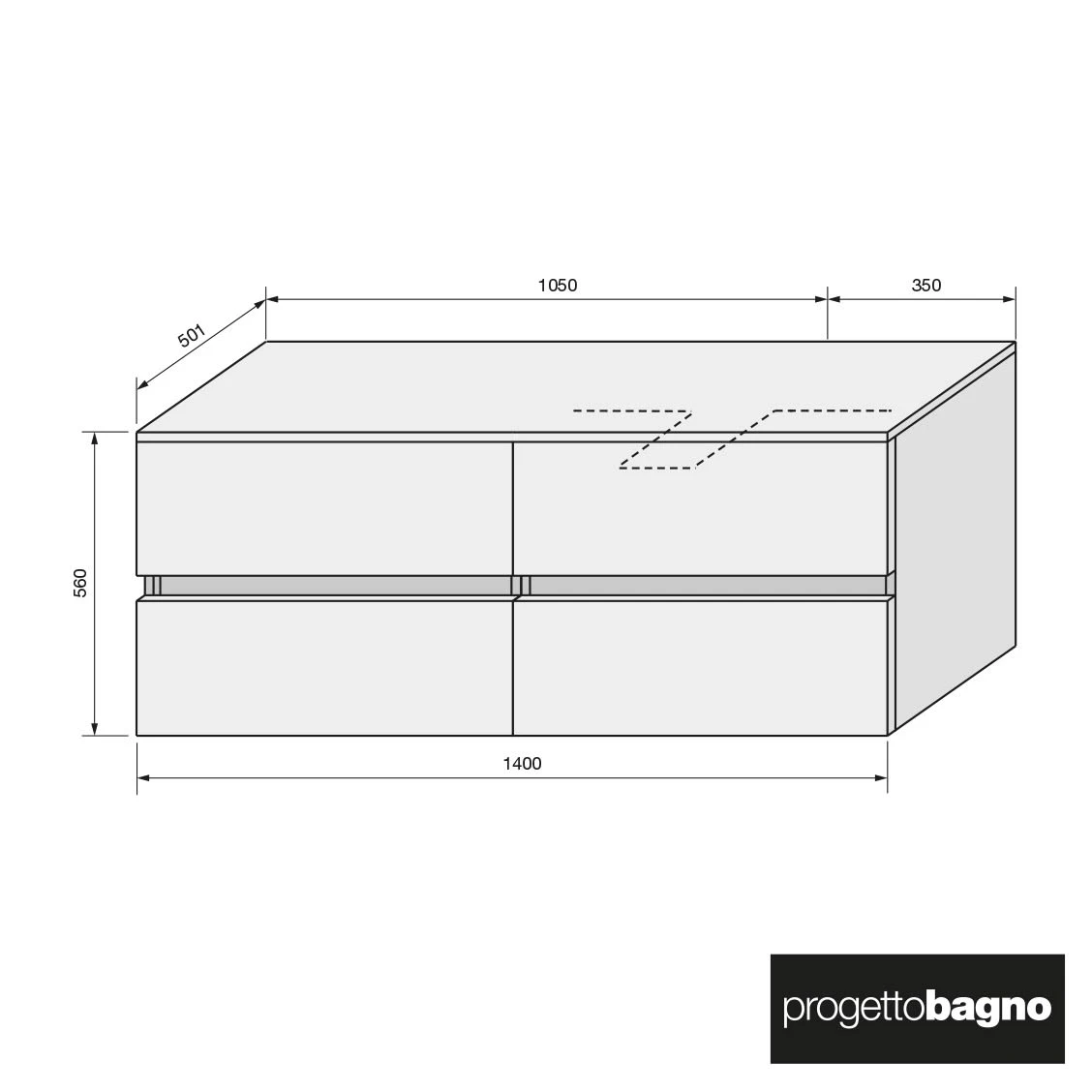 Progettobagno Evo 54 Walnuss Vision Waschtischkonsole 140 Cm, Ausführung Rechts 3 Progettobagno Evo 54 Walnuss Vision Waschtischkonsole 140 Cm, Ausführung Rechts