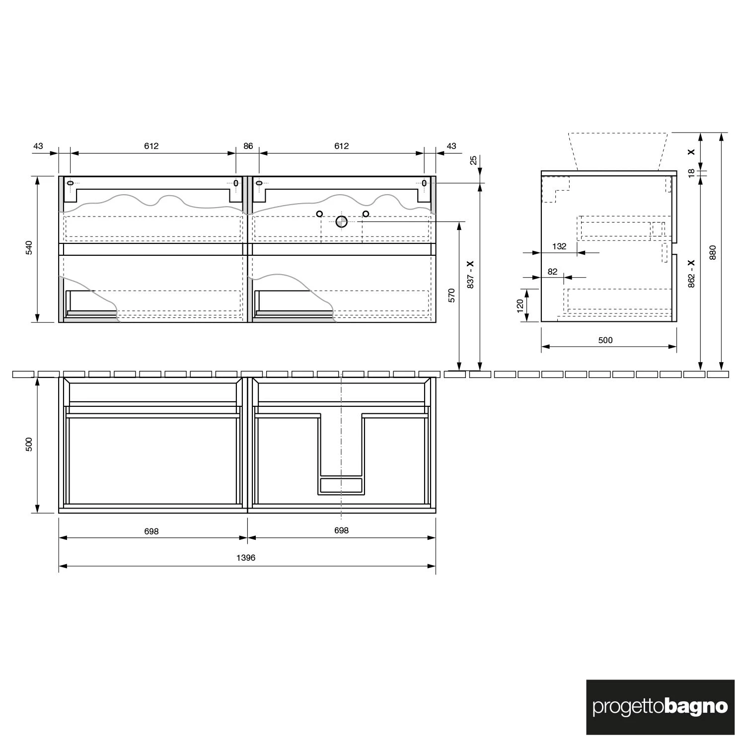 Progettobagno Evo 54 Walnuss Vision Waschtischkonsole 140 Cm, Ausführung Rechts 4 Progettobagno Evo 54 Walnuss Vision Waschtischkonsole 140 Cm, Ausführung Rechts - Image 2