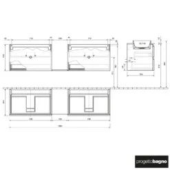 Progettobagno Stresa Doppel-Unterschrank 190 Cm Mit Glasplatte Ohne Hahnlochbohrung Und ELY 60 Einbauwaschtischen -Duravit Verkaufsgeschäft progettobagno stresa doppel unterschrank 190 cm 5751976
