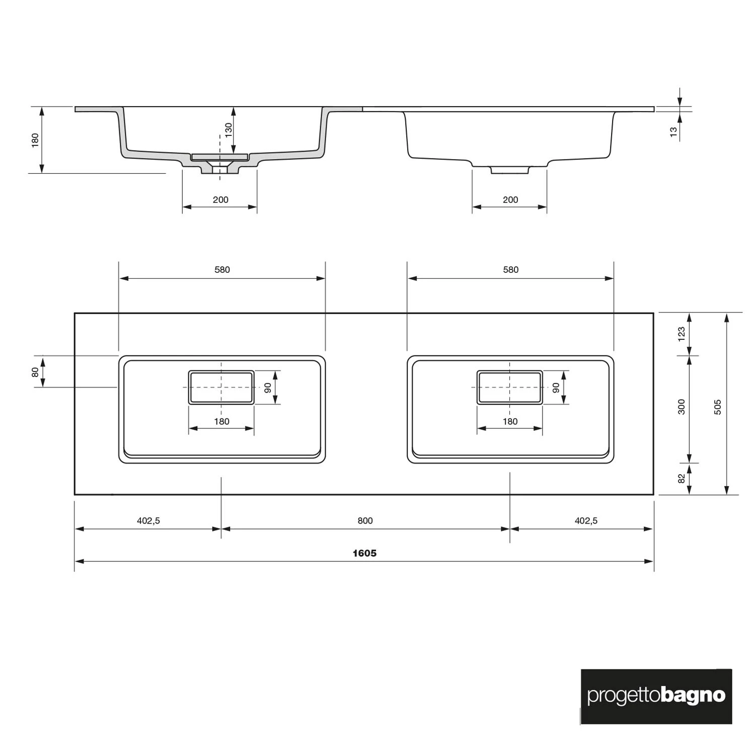 Progettobagno Stresa Lago Doppel-Waschtisch Mit Unterschrank 160 Cm Ohne Hahnloch 4 Progettobagno Stresa Lago Doppel-Waschtisch Mit Unterschrank 160 Cm Ohne Hahnloch - Image 2
