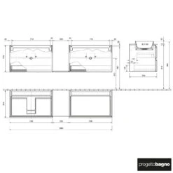 Progettobagno Stresa Unterschrank 190 Cm, Ausführung Links Und Glasplatte Ohne Hahnlochbohrung Und ELY 60 Einbauwaschtisch -Duravit Verkaufsgeschäft progettobagno stresa unterschrank 190 cm links 5752042