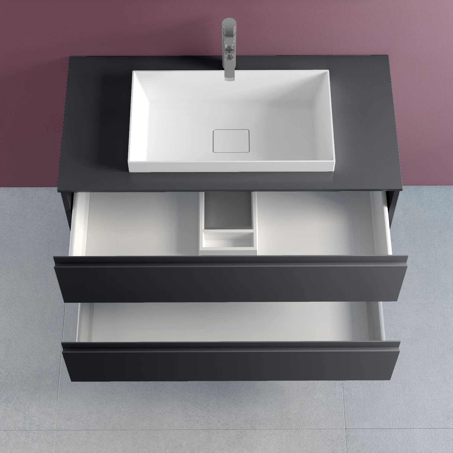 Progettobagno Stresa Unterschrank 80 Cm Mit Glasplatte , Hahnlochbohrung Und ELY 60 Einbauwaschtisch 3 Progettobagno Stresa Unterschrank 80 Cm Mit Glasplatte , Hahnlochbohrung Und ELY 60 Einbauwaschtisch