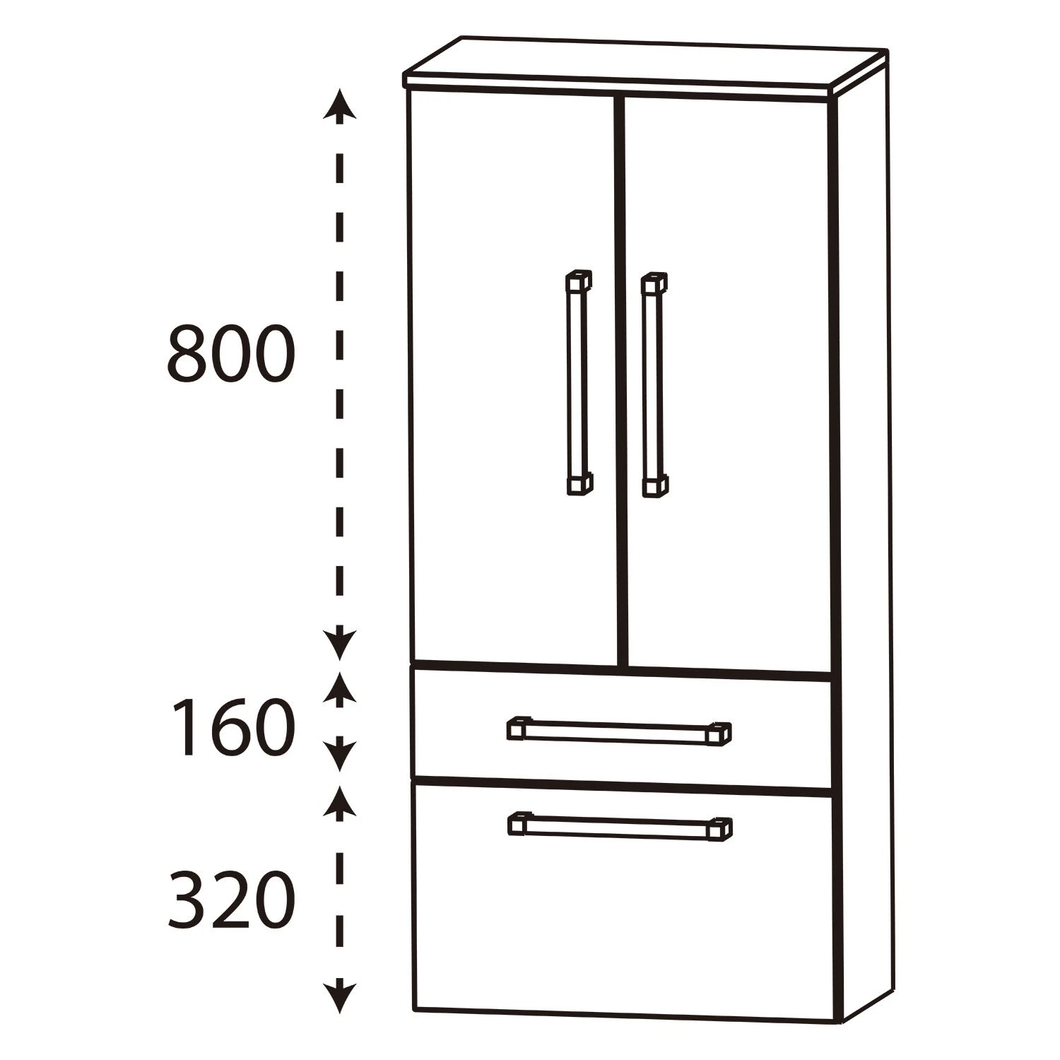 Puris B • Bright Mittelschrank 60 X 30 X 130,8 Cm Mit 2 Türen Und 2 Auszügen 3 Puris B • Bright Mittelschrank 60 X 30 X 130,8 Cm Mit 2 Türen Und 2 Auszügen