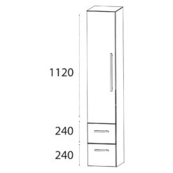 Puris B • Cube Hochschrank 40 X 30 X 160 Cm Mit 2 Auszügen Und 1 Tür, Anschlag Links