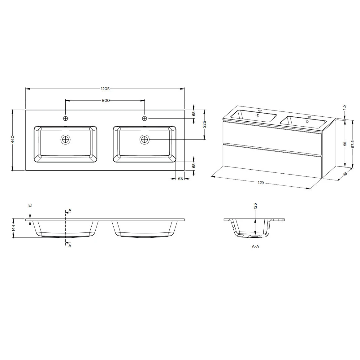 Riho Spring DEW Waschtisch Mit Unterschrank, 2 Schubladen 120 Cm 6 Riho Spring DEW Waschtisch Mit Unterschrank, 2 Schubladen 120 Cm - Image 4