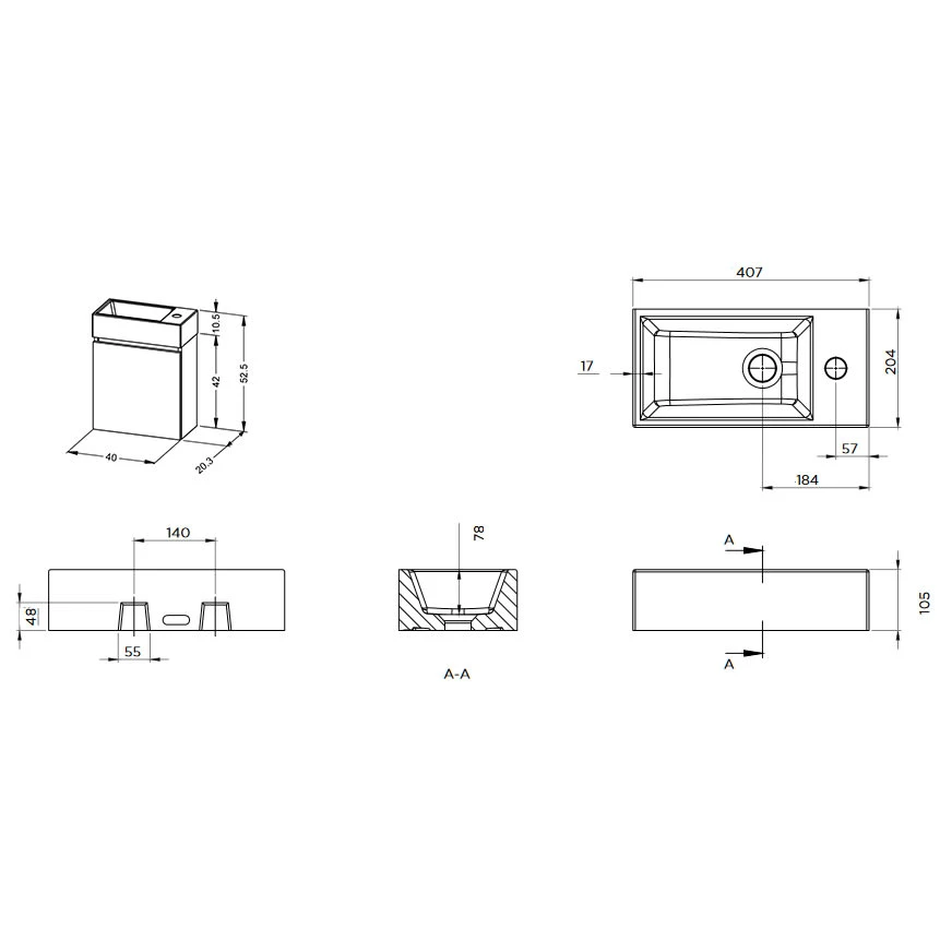 Riho Spring RISE Waschtisch Mit Unterschrank Für Gäste WC, 1 Tür, 40 Cm, Mit Gehrung, Becken Links 5 Riho Spring RISE Waschtisch Mit Unterschrank Für Gäste WC, 1 Tür, 40 Cm, Mit Gehrung, Becken Links - Image 3