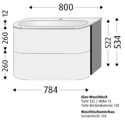Sanipa 4balance Glas-Waschtisch + Waschtischunterbau 80 Cm Mit 2 Auszügen Mit Schwarzer Griffleiste