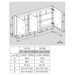 Schneider® Schneider GRACE Line Light Spiegelschrank 150/3/LED/GT, 149,5 X 70 Cm -Duravit Verkaufsgeschäft schneider grace line light spiegelschrank 150 12325276