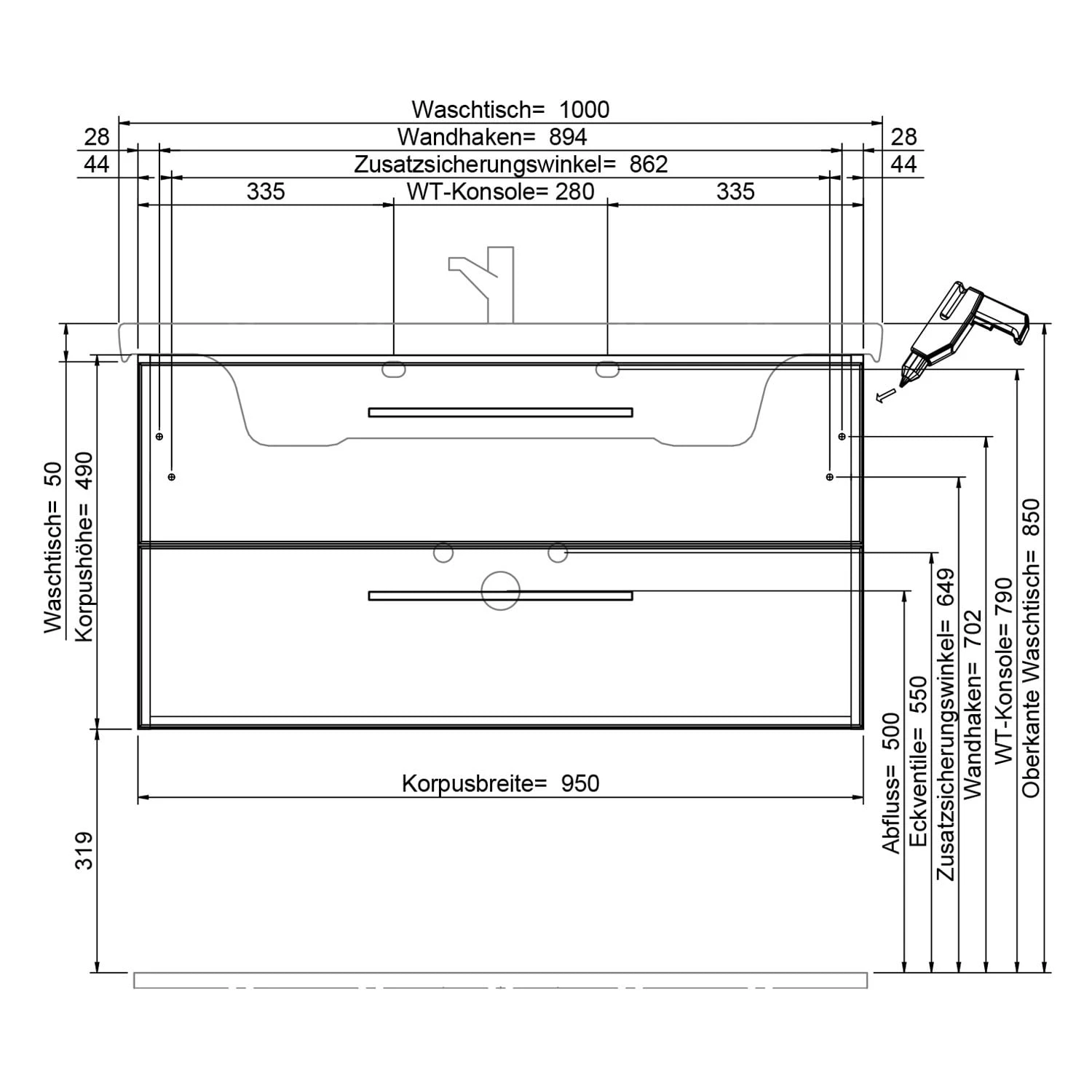 Steinkamp Living 2.0 Waschtischunterschrank 95 Cm Mit Villeroy & Boch Subway 3.0 Waschtisch 100 Cm Ohne Hahnloch, Ohne Überlauf 5 Steinkamp Living 2.0 Waschtischunterschrank 95 Cm Mit Villeroy & Boch Subway 3.0 Waschtisch 100 Cm Ohne Hahnloch, Ohne Überlauf - Image 3