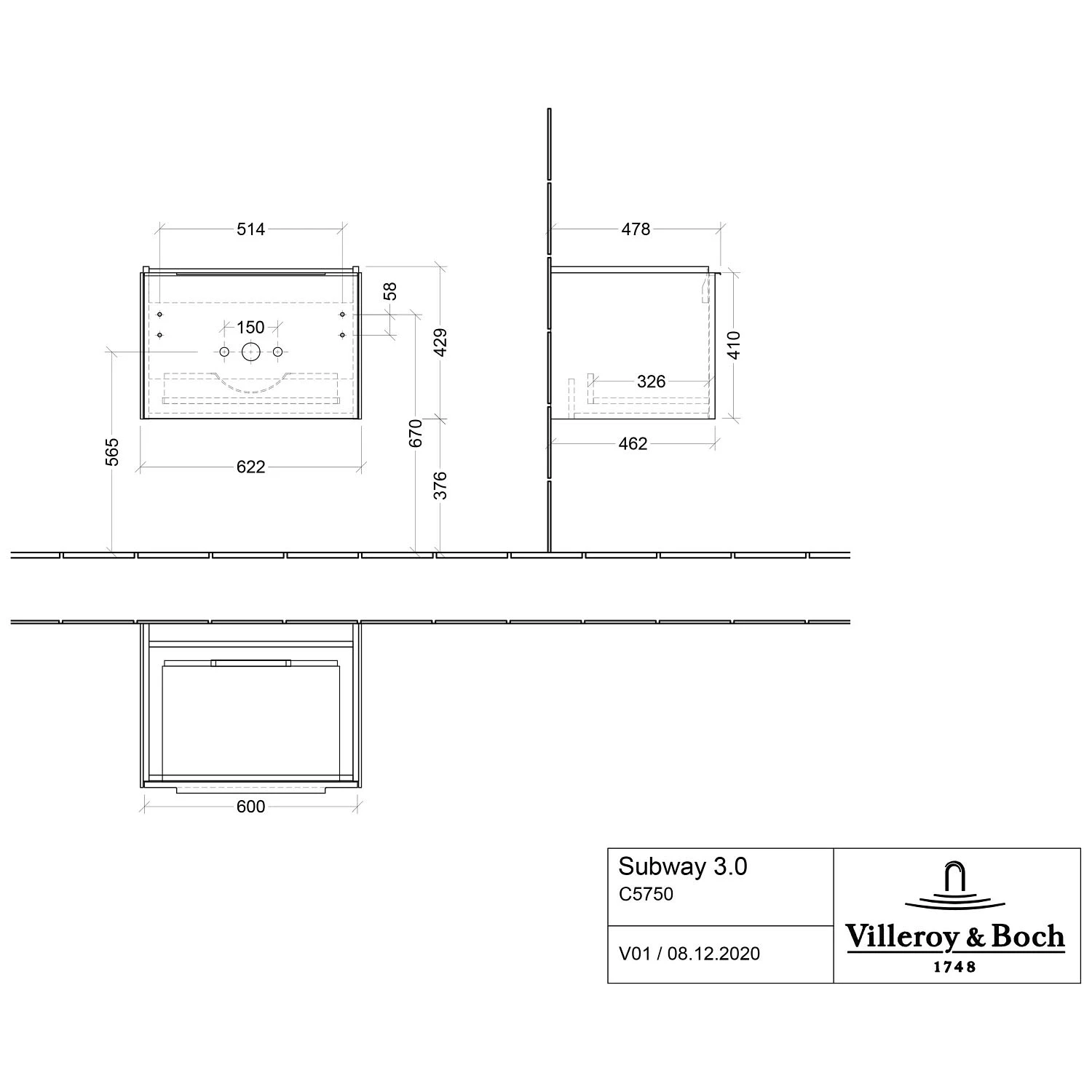 Villeroy & Boch Subway 3.0 Badmöbel-Set 65 Cm, Griff In Möbelfarbe, 1 Auszug 5 Villeroy & Boch Subway 3.0 Badmöbel-Set 65 Cm, Griff In Möbelfarbe, 1 Auszug - Image 3