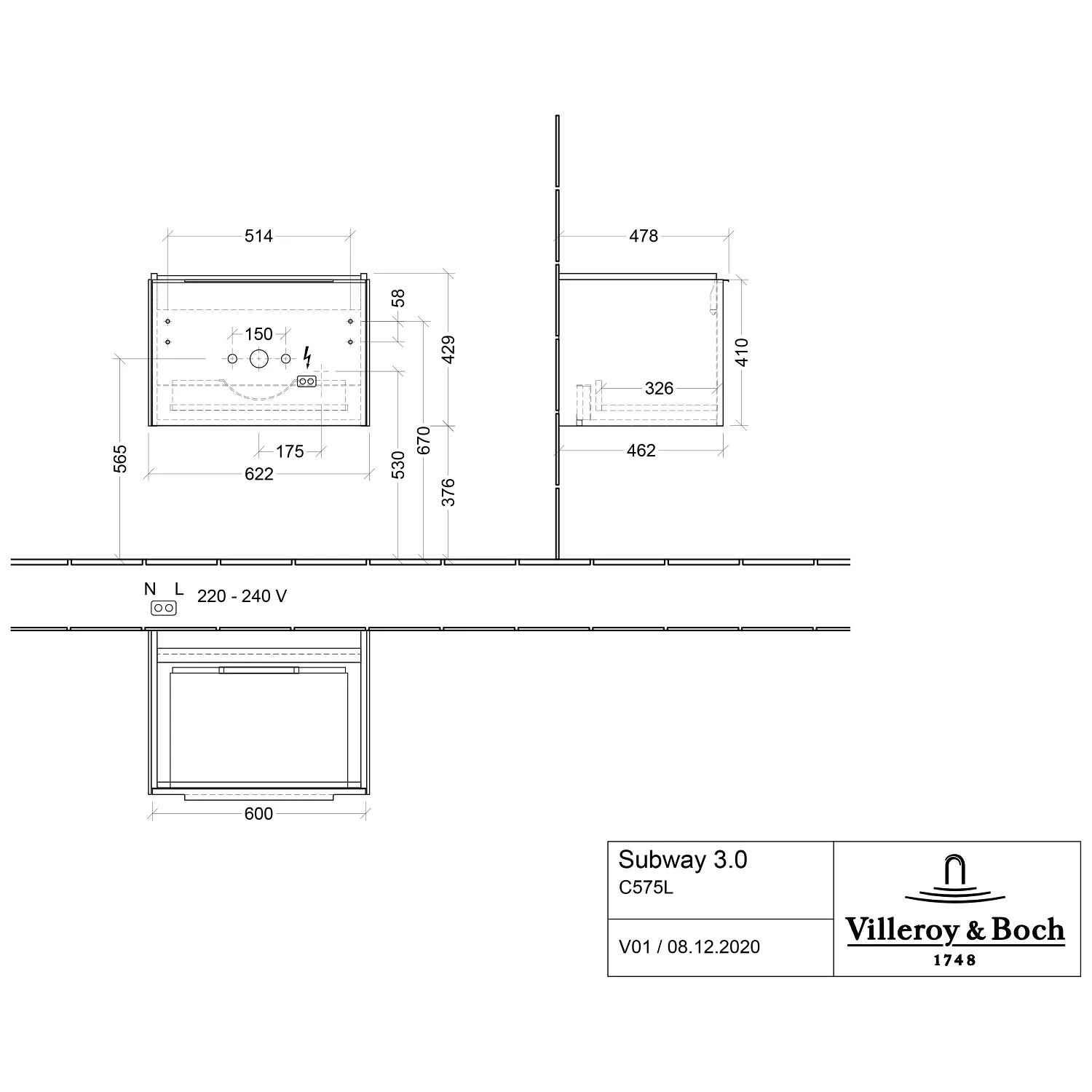 Villeroy & Boch Subway 3.0 Badmöbel-Set 65 Cm Mit Beleuchtung, Griff In Möbelfarbe, 1 Auszug 6 Villeroy & Boch Subway 3.0 Badmöbel-Set 65 Cm Mit Beleuchtung, Griff In Möbelfarbe, 1 Auszug - Image 4