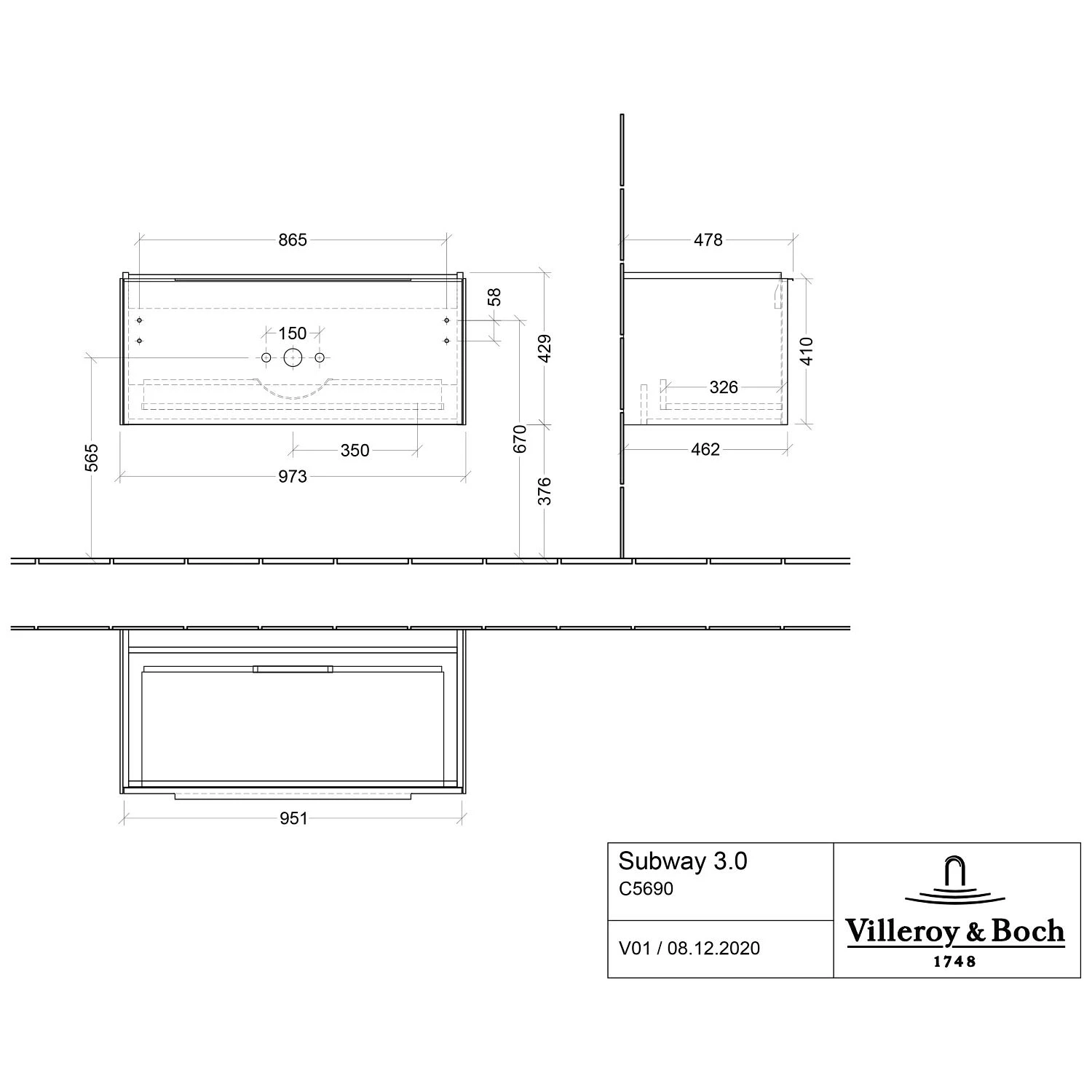 Villeroy & Boch Subway 3.0 Badmöbel-Set 100 Cm, Griff In Möbelfarbe, 1 Auszug 5 Villeroy & Boch Subway 3.0 Badmöbel-Set 100 Cm, Griff In Möbelfarbe, 1 Auszug - Image 3