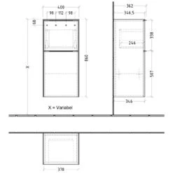 Villeroy & Boch Subway 3.0 Seitenschrank, 1 Auszug Und 1 Tür, Anschlag Rechts, Griffe Monochrom