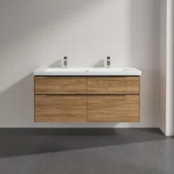 Villeroy & Boch Subway 3.0 Badmöbel-Set 130 Cm, Griff Volcano Black, 4 Auszüge, WT Für 2 Armaturen